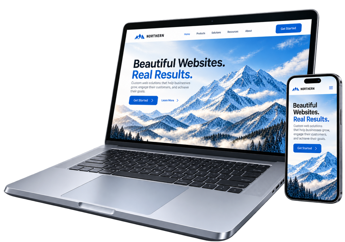 A custom website shown on a laptop and a phone