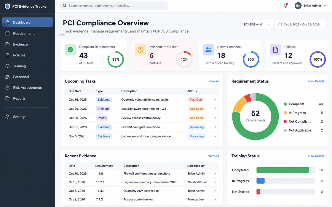 PCI Evidence Tracker screenshot